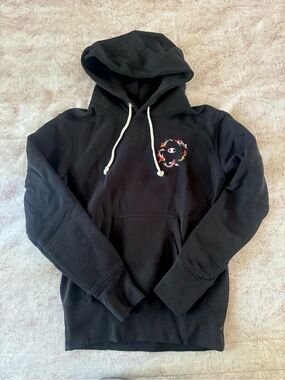 Champion Black Hoodie with Embroidered Multicolor Crest